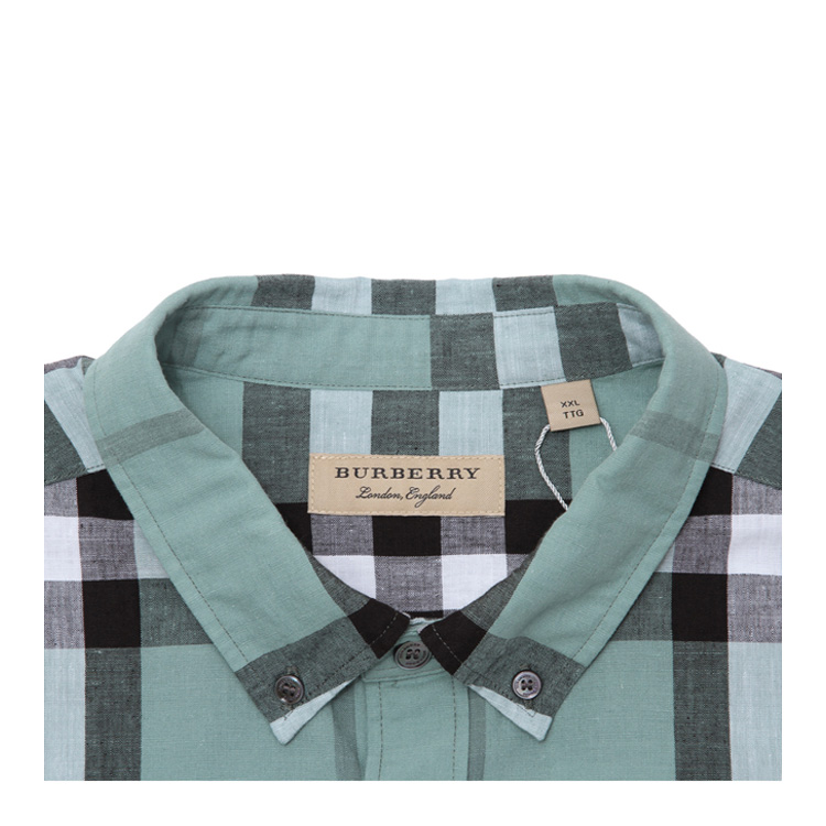 burberry/博柏利londonengland系列 棉麻混纺 男士经典格纹系列翻领